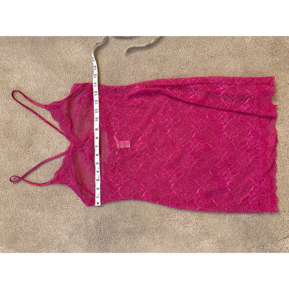 Victoria's Secret Hot Pink Lace Slip Medium Sheer Lingerie Y2K Valentine's - Picture 8 of 8
